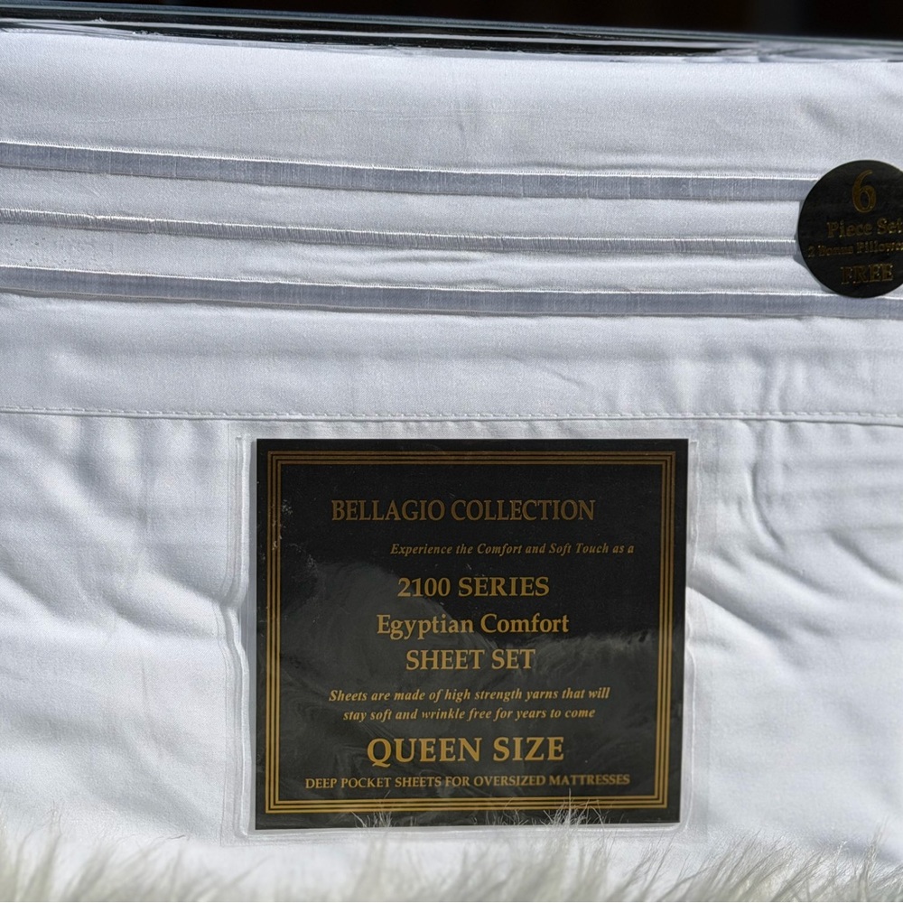 Brand new, 6PCS Queen size bed sheet set, deep pocket,Bellagio collection,white